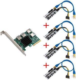 4pcs PCI-E Express 4x to 16x Riser 010 Card Adapter PCIE 1 to 4 Slot PCIe Port Multiplier Card for BTC Bitcoin Miner Mining