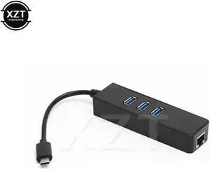 USB-C Hub Hab USB Type-C to 3 ports USB 3.0 Hubs with RJ45 External Lan Adapter Ethernet for Macbook ChromeBook Multi-Function