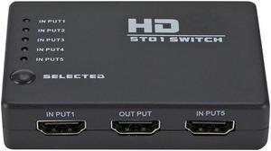 HDMI-Compatible Splitter 5 In 1 Out Switcher 5 Port Hub Box Auto Switch 5x1 1080p HD 1.4 with Remote Control for HDTV XBOX  PS3