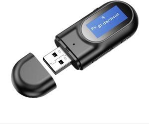 2-IN-1 USB Dongle Bluetooth 5.0 Audio Receiver Transmitter with LCD Display Mini 3.5mm AUX RCA Wireless Adapter with MIC for TV