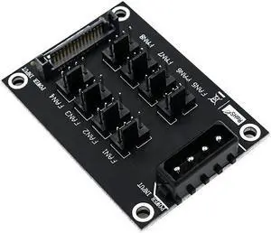Fan Hub Computer 12V Mini Fan Controller Molex 4Pin SATA 15Pin Power 8Port 4Pin Fan Splitter Hub for PC Desktop RGB CPU Fans Hub