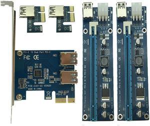 PCI-e to Dual USB 3.0 Riser Card PCI Express 1X to 2 16X Riser Card + USB 3.0 Extender Cable SATA 15 Pin-6Pin Power Cable