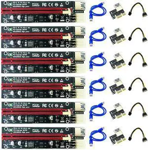 6PCS PCIE Riser PCI Express X16 Cabo Riser Card Riser PCIE X16 Extender PCI E USB 3.0 Cable 6Pin SATA Power LED for Miner Mining