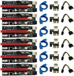 6pcs est VER009 USB 3.0 PCI-E Riser VER 009S Express 1X 4x 8x 16x Extender Riser Adapter Card SATA 15pin to 6 pin Power Cable