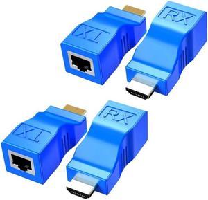 4Pack HDMI Extender,HDMI to RJ45 Converter Repeater Over Cat 5E / 6 1080P Up to 30M Extender for HDTV PS4 STB 4K 2K