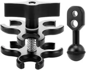 3-Hole Aluminum Triple Butterfly Clip Diving Light Arm Ball Head (Black) & 1 Inch Ball To Ys Head Clip Arm For Action Video Came