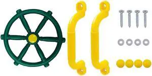 1 Set Double Yellow Safety Handrail Handle & 1 Pcs Plastic Steering Wheel Children's Game Small Steering Wheel
