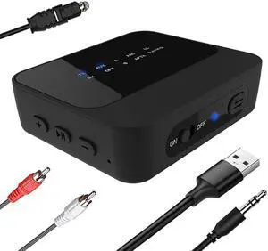 Bluetooth 5.0 Transmitter Receiver, Wireless Audio Adapter Pair 2 At Once, Optical Digital Toslink, Volume Control Bluetooth 5.0 Transmitter Receiver, Wireless Audio Adapter Pair 2 At Once, Optical Digital Toslink, Volume Control