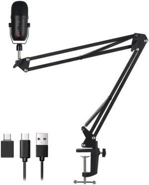 USB Computer Condenser Microphone,Plug & Play Cardioid Voice Pickup Mic with Adjustable Arm Bracket,for Game,YouTube,Etc