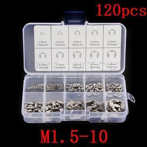 Kit d'assortiment de circlips en acier inoxydable 120, 304 pièces, bague de retenue pour fixation d'arbre M1.5-M10