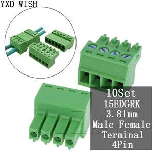 Bornier à vis sans soudure 15EDGRK, connecteur à 4 broches, pas de 3.81MM + douille, Kit de bricolage de bornes à ressort 4P, 10 jeux