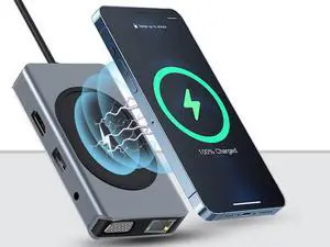 13 in 1 USB C Type C Hub 15W Wireless charger with Ethernet, 4K USB C to HDMI, VGA, Docking Station for MacBook Pro Air