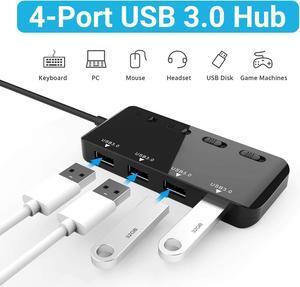 USB 3.0 Hub Splitter - USB Extender 4 Port USB Ultra Slim Data Hub with Individual Power Switch and LED