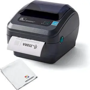 Ze bra GX420D Thermal Label Printer - Complete Bundle Includes Ze bra Label Printer GX420D Direct Thermal Receipt Bar code Printer and Microfiber Cleaning Cloth