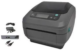 Ze bra GX420D Desktop Bar code and Shipping Label Printer, USB - Ethernet - Serial Interfaces, 4 Inch, Direct Thermal, with Power Supply