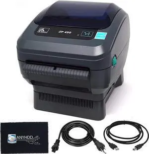 Ze bra ZP450 (ZP 450) Thermal Bar code Label Printer - 1 Year Warranty, USB, Serial, and Parallel Connectivity 203 DPI Resolution with Power Cord + USB 2.0 Cable + Microfiber Cloth