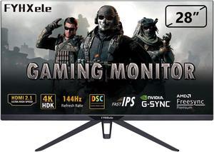 FYHXELE 28inch PC Monitor 4K UHD 144Hz IPS Panel LCD Display Flicker Free Low Blue Light Eye Protect G-Sync HDR Speaker HDMI 2.1 for PS5