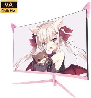 27inch 165hz 1800R Curved Monitor 144hz Computer Gaming Monitor Pink Girl Gamer Desktop Display Screen 1ms with Cat Ear Design Pink Monitor Cover