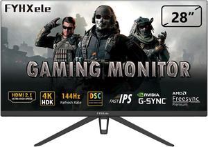 FYHXele Gaming Monitor, 4K Monitor 144Hz 28" with Remote, UHD IPS Computer Monitor, 65W USB-C, 1ms, VESA Mount, Dual Speaker, Free-sync, DSC, 1xHDMI2.1, 1xHDMI2.0, Inputs 1xDisplayPort1.4, HDR400