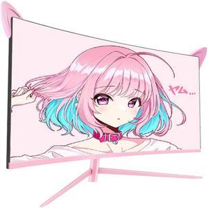 FYHXELE 27inch 2K 165Hz Curved Pink Monitor 1800R VA Screen 1ms AMD FreeSync Support 144Hz Computer Gaming Monitors Gift For Girls