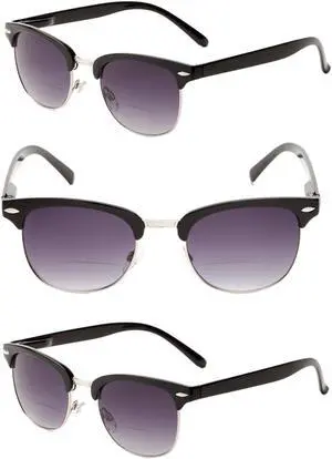 "The Executive" 3 Pair of Classic Semi-Rimless Bifocal Reading Sunglasses +2.50 Black