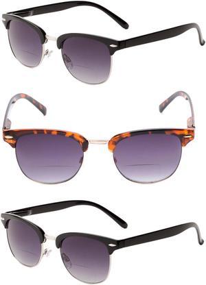 "The Executive" 3 Pair of Classic Semi-Rimless Bifocal Reading Sunglasses +1.50 Black/Tortoise