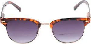 "The Executive" Classic Semi-Rimless Bifocal Reading Sunglasses for Men and Women - Hard Carrying Case Included +3.00 Tortoise