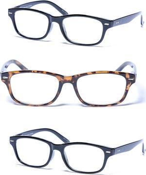 "The Intellect" 3 Pair of Unisex Reading Glasses - Spring Hinges +2.75 Black/Tortoise