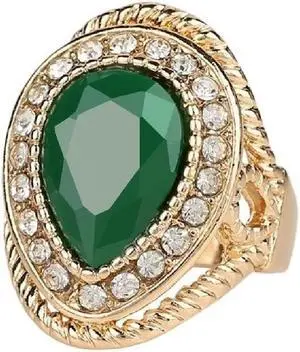 14K Yellow Gold-Plated 4.75 CTW Pear Shape Halo Emerald CZ Bouquet Anniversary Wedding Statement Cocktail Party Ring Gift 9