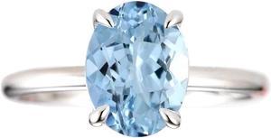 14K White Gold-Plated 5.50 CTW Aqua Blue Crystal Large Oval Shape Topaz Cubic Zirconia Solitaire Halo Party Ring Gift 9.5