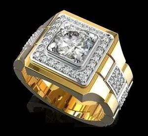 18K Yellow Gold-Plated 1.50 CTW Cluster Accent Halo Men Solid Engagement Wedding  Anniversary Statement Party Ring Gift 11