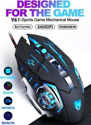 Gaming Mouse Wired 6400 DPI Programmable 7 colors Breathing Light Ergonomic Game USB Computer Mice RGB Gamer Desktop Laptop PC Gaming Mouse, 6 Buttons for Windows 7/8/10 for work game household
