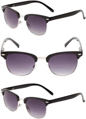 "The Executive" 3 Pair of Classic Semi-Rimless Bifocal Reading Sunglasses +3.00 Black