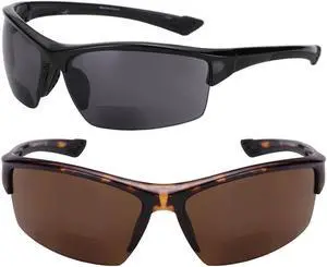 2 Pair of The Skillful Semi Rimless Sport Wrap Bifocal Sunglasses +1.75 Black/Tortoise