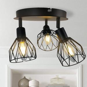 Semi-Flush Mount Ceiling Light,3-Lights Industrial Multi Directional Ceiling Light Fixtures,Iron Cage Ceiling Lamp Pendant Lighting for Farmhouse Island Dining Room Hallway Bedroom