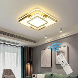 40W Dimmable Ceiling Light Fixture, Modern Led Ceiling Light with Remote Control, Gold Flush Mount Fixture Chandelier Lighting for Bedroom Kitchen Dining Room Hallway Office, Square