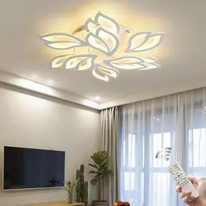 Modern LED Ceiling Light, Dimmable Flower Shape Flush Mount Ceiling Lamp Fixture with Remote, 75W Acrylic Petal Ceiling Chandelier Lighting for Bedroom Living Dining Room Foyer(White 9-Head)