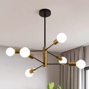 Sputnik Chandelier Mid Century Modern Chandeliers Light Fixture Industrial Adjustable Black & Gold Ceiling Pendant Lighting for Living Room Dining Bedroom Kitchen Foyer (6-Light)