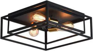 Industrial Ceiling Light, 3 Lights Farmhouse Semi Flush Mount Ceiling Lighting Fixture for Hallway Entryway Dining Room Bedroom Foyer, Black
