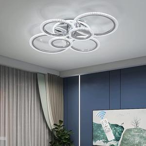 Garwarm LED Ceiling Lamp 76W Modern Close to Ceiling Light Dimmable 6 Rings Ceiling Chandelier for Living Room Bedroom,Chrome