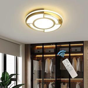 Garwarm 30W Dimmable Ceiling Light Fixture, Gold Modern Led Ceiling Light with Remote Control, Flush Mounted Chandelier Lighting Fixture for Bedroom Kitchen Dining Room Hallway Office, Round