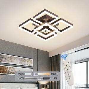 Garwarm Modern Ceiling Lights, 64W Dimmable Flush Mount Ceiling Light Fixture with Remote Control 5 Square Coffee Color Acrylic LED Chandelier for Living Room Dining Room Office