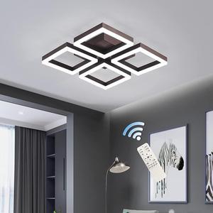 Garwarm LED Ceiling Light Fixture,52W Ceiling Lamp 4 Square Modern Chandelier Lighting with Remote Control for Living Room,Bedroom,Dining Room,Kitchen,Coffee Color