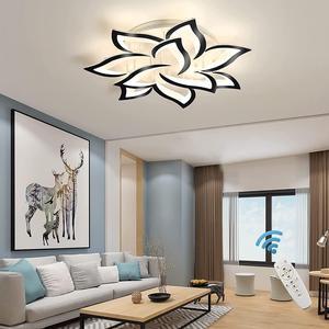 Garwarm Modern LED Ceiling Light, Dimmable Flower Shape Ceiling Lamp Fixture with Remote, Acrylic 10 Petals LED Ceiling Chandelier Lighting for Living Room Bedroom Kids Room (White & Black,70W )