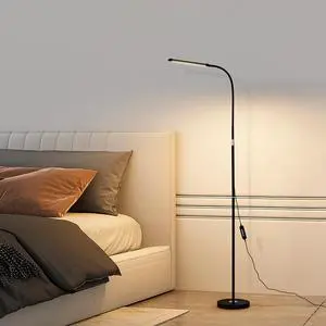 LED Floor Lamp, Modern Standing Floor Lamps for Living Room Bedroom Office, LED Touch Lamp for Reading, 10W Black Dimmable Floor Light with 5 Brightness Levels & 5 Colors Temperatures