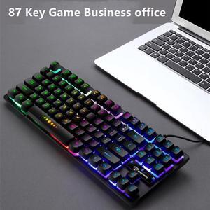 Mechanic Game Keyboard RGB LED Rainbow Backlit Cable Keyboard with Red Switch for Windows Game Computer (87 keys, Black)