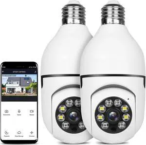 vibebli Security Camera 2packs 1080P Wireless WiFi Outdoor Home IP Camera E27 360 Degree Panoramic,Motion Detection and Alarm,Two-Way Audio,Night Vision(2packs)