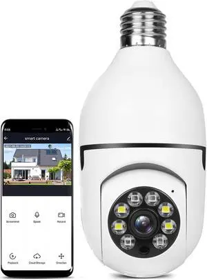 vibebli Security Camera 1080P Wireless WiFi Outdoor Home IP Camera E27 360 Degree Panoramic,Motion Detection and Alarm,Two-Way Audio,Night Vision (1pack)