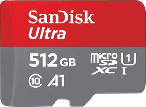 SanDisk 512GB Ultra microSDXC A1 UHS-I/U1 Class 10 Memory Card with Adapter, Speed Up to 100MB/s (SDSQUAR-512G-GN6MA)