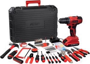 21V Drill with Tool Set, 319 in-lb Torque, 0-1450RMP Variable Speed, 10MM 3/8'' Keyless Chuck, 18+1 Clutch, 1.5Ah Li-Ion Battery & Charger for Home Tool Kit